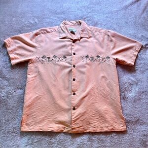 Havana Jacks Cafe Hawaiian Shirt Men's Large Peach Orange Tropical Cocktails